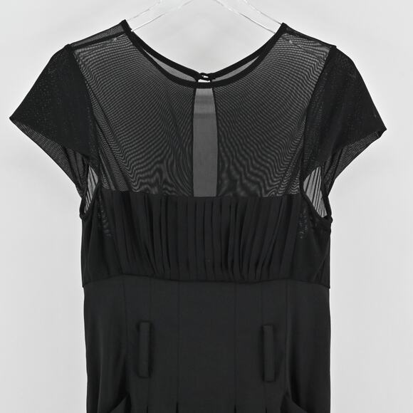 Alice Olivia Black Pleated Dress Size 10 Wool Blend Sheer Short Sleeve Mini - Picture 10 of 13